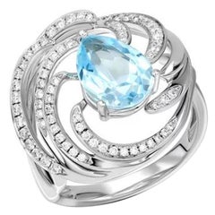 Anillo Moderno Topacio Diamante Blanco Oro 14k  para Ella