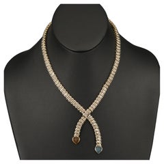 Modern Topaz Diamonds Bridal Necklace, Two Stone Necklace
