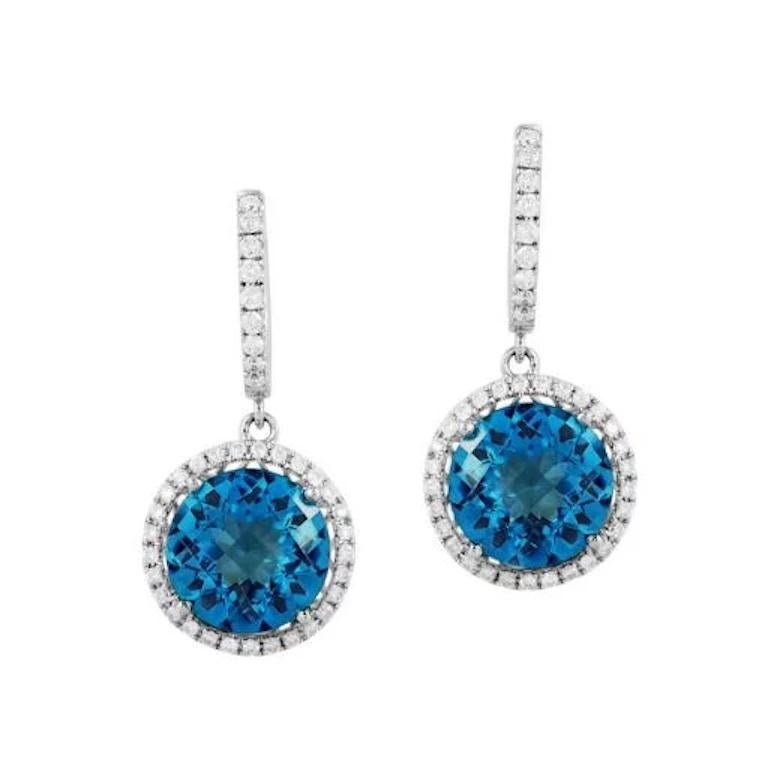 Modern Topaz Diamonds White Gold Lever-Back Earrings for Her In New Condition For Sale In Montreux, CH