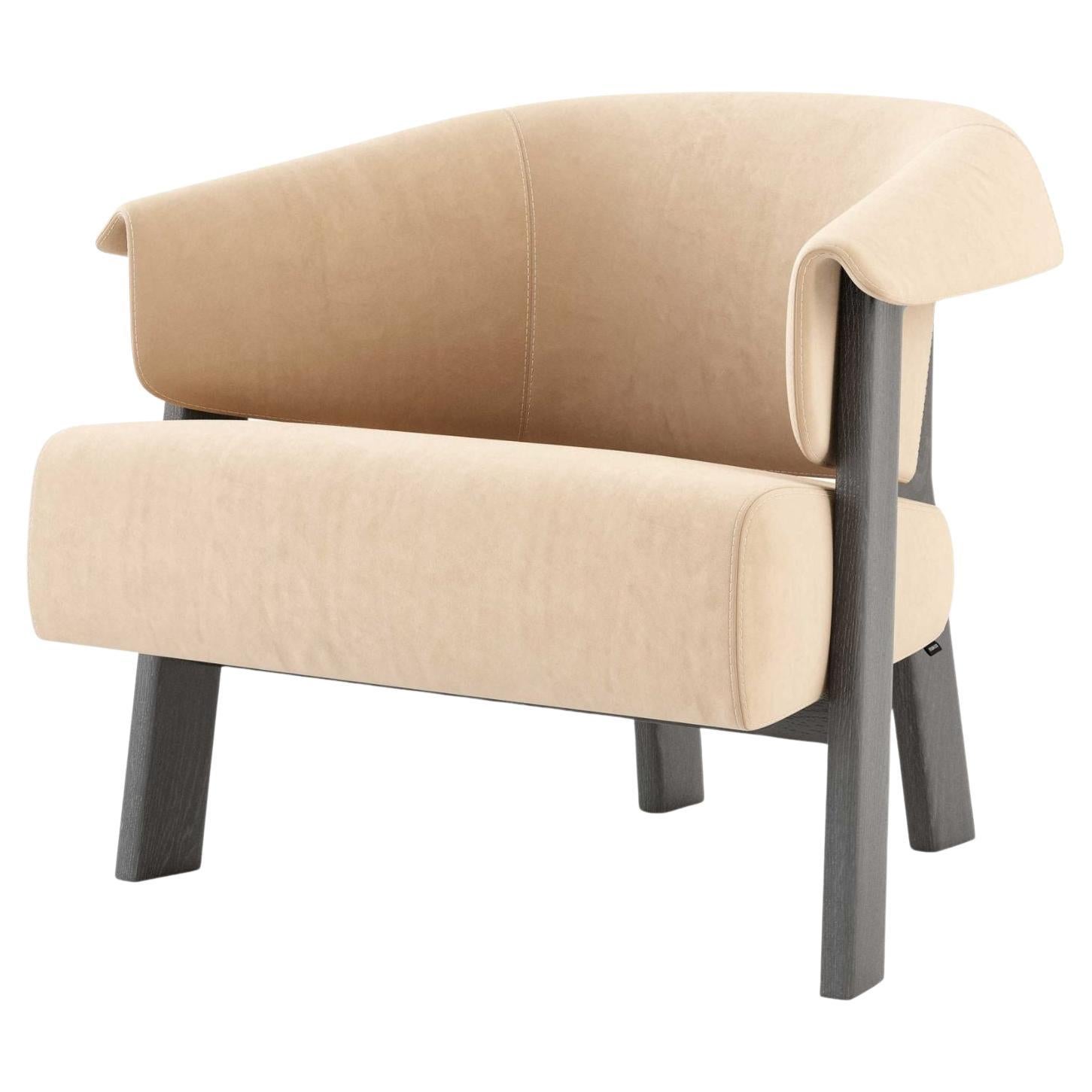 Poltrona moderna Toro in Oak e pelle scamosciata, realizzata a mano da Stylish Club