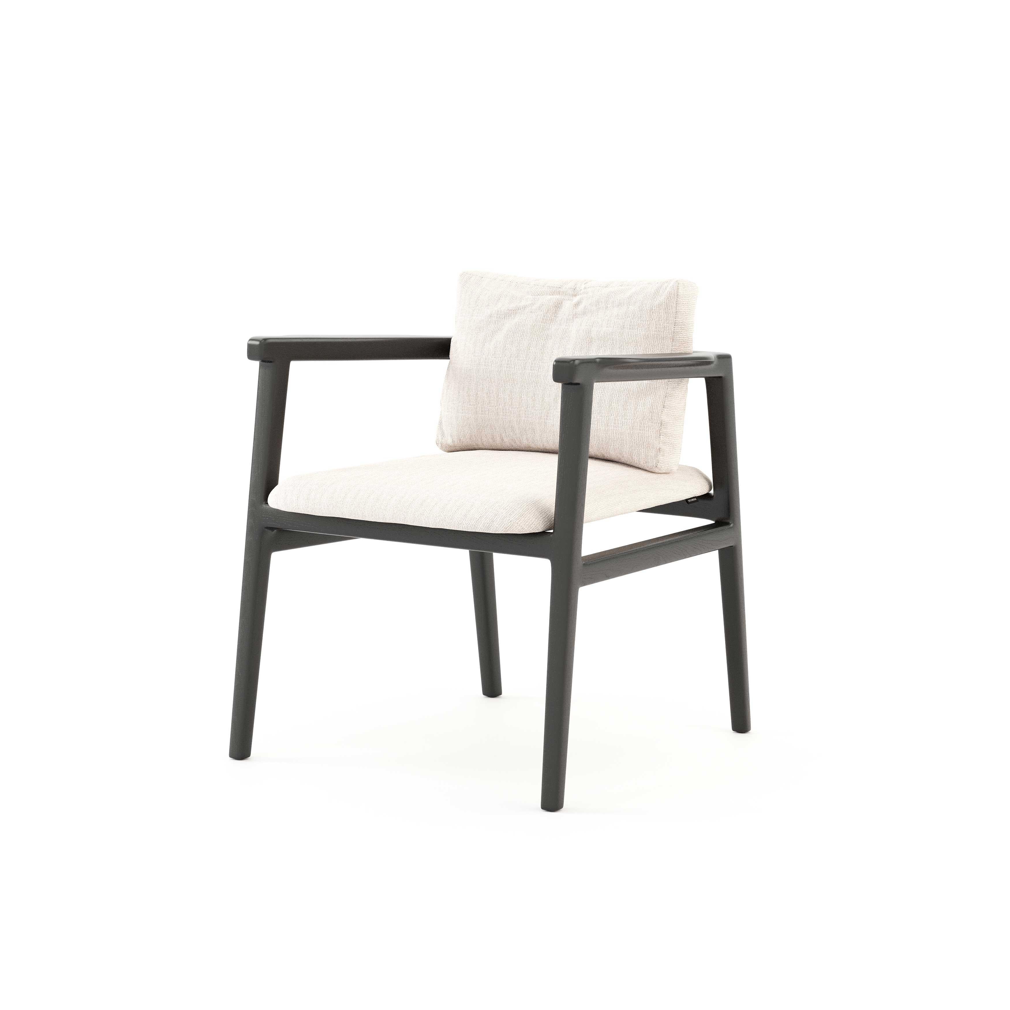 The Toro chair is a finely crafted piece of furniture with solid wood construction. Its elegant design is inspired by modern aesthetics, presenting smooth curves and slender lines that blend classic and contemporary styles. The chair’s graceful