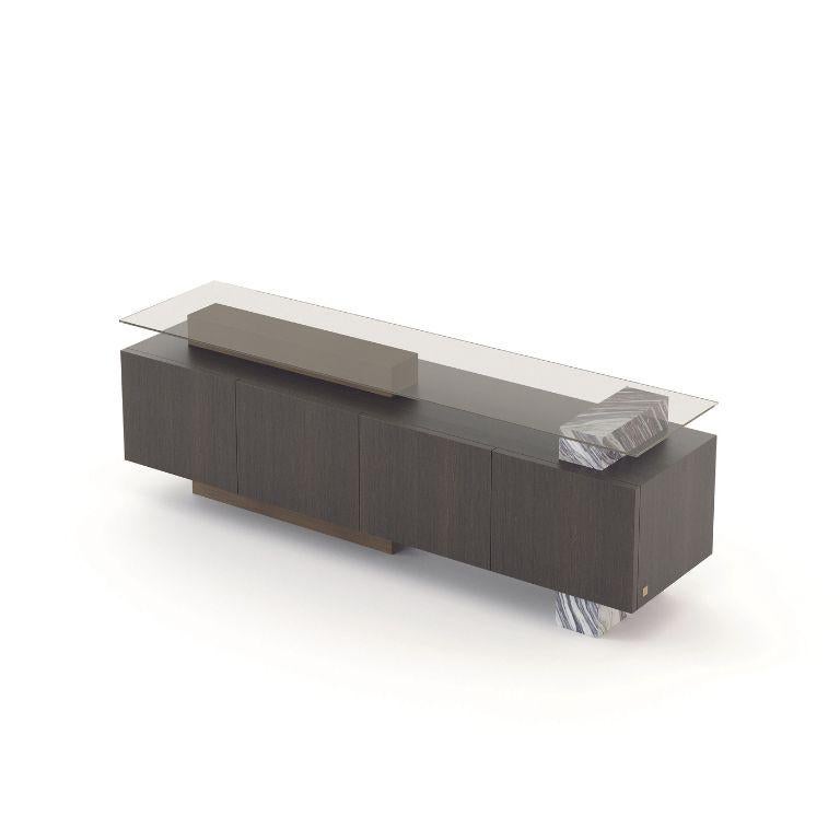 Portugais Buffet moderne Toro en chêne, laiton et dunes de Neolith au Colorado poli en vente