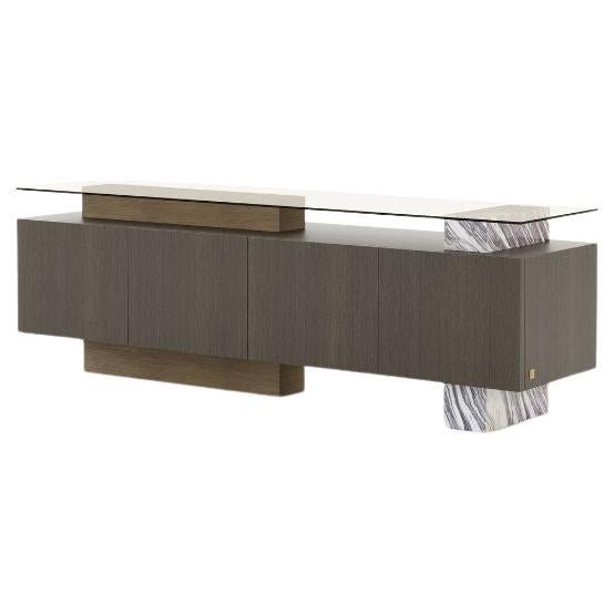 Modern Toro Sideboard made with Oak, Brass and Neolith Colorado Dunes Polished