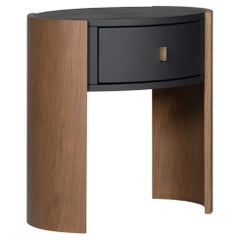 Table de nuit moderne Toscana, Oak, Brass, Black Leather, Handmade by Greenapple