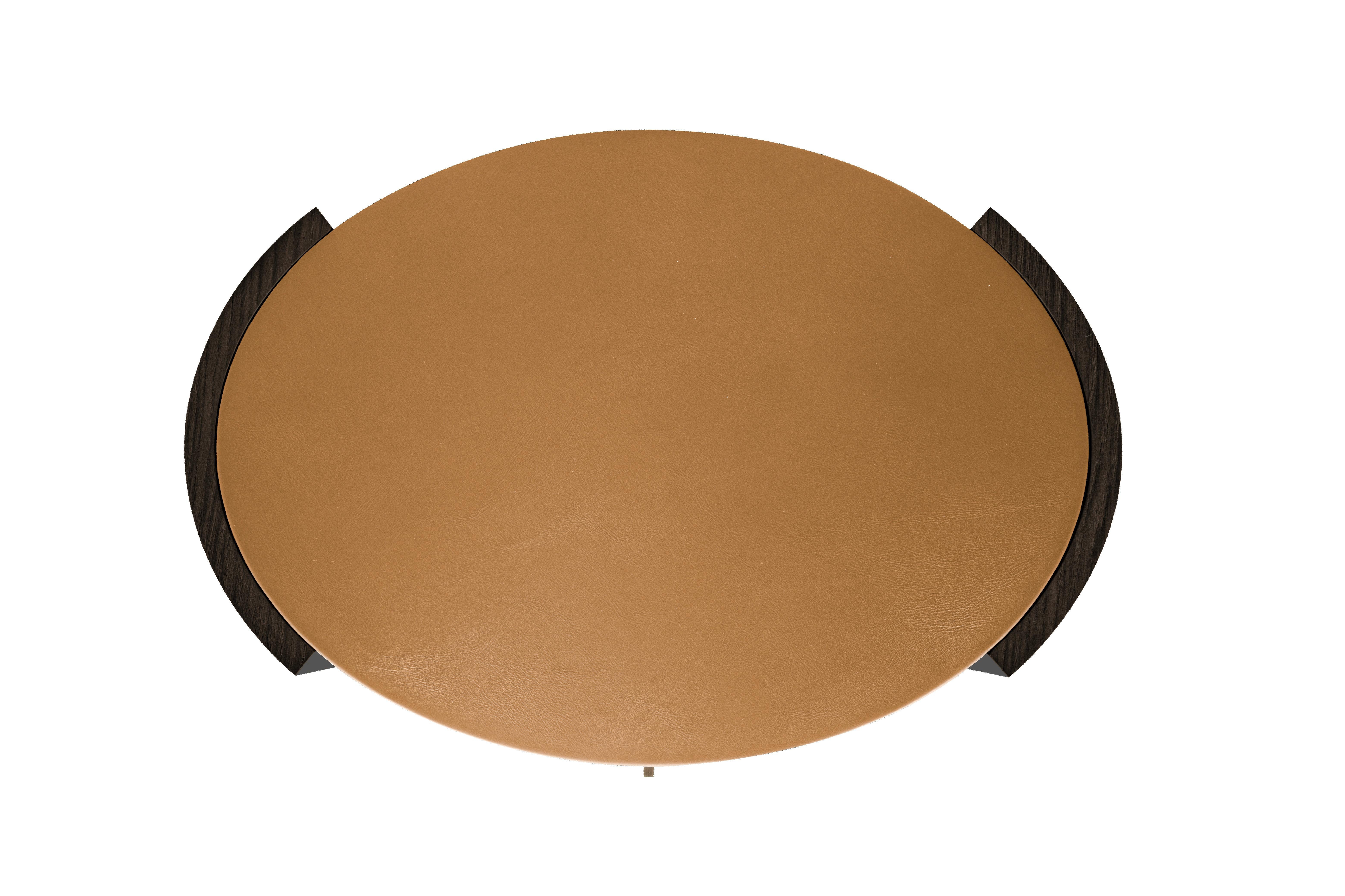 Table de nuit moderne Toscana, Oak, Brass, Caramel Leather, Handmade by Greenapple en vente 3
