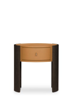 Modern Toscana Bedside Table, Oak Brass Leather, Handmade Portugal by Greenapple