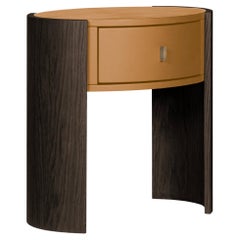 Table de nuit moderne Toscana, Oak, Brass, Caramel Leather, Handmade by Greenapple