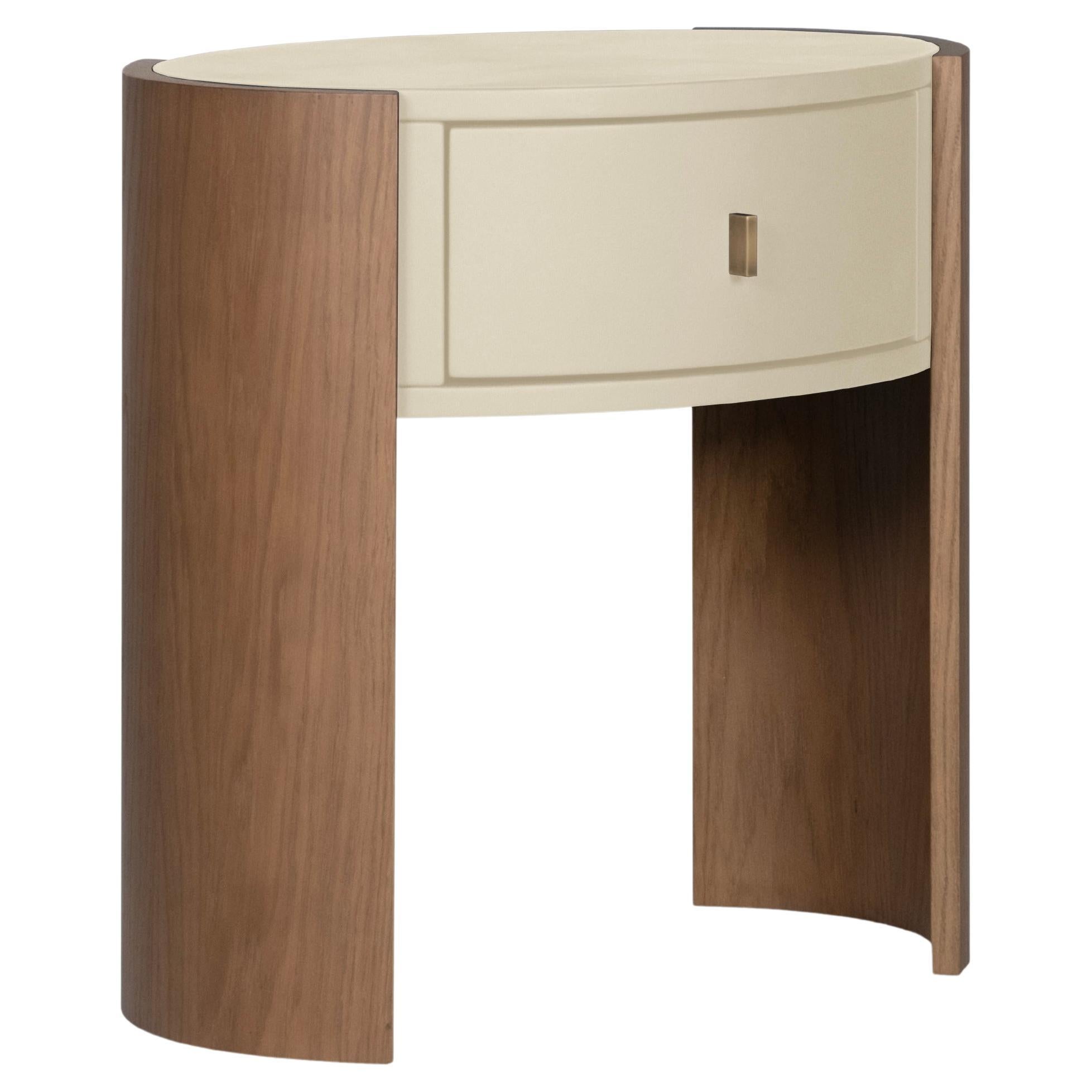 Table de nuit moderne Toscana, Oak, Brass, Cream Leather, Handmade by Greenapple