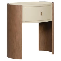 Table de nuit moderne Toscana, Oak, Brass, Cream Leather, Handmade by Greenapple