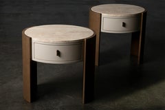 Modern Toscana Travertine Bedside Table, Set of 2, Oak, Handmade by Greenapple