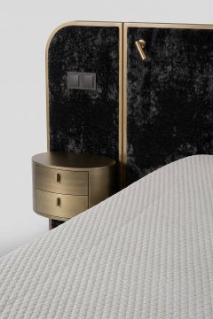 Modern Toscana US Queen Size Bed, Black Velvet, Handmade Portugal Greenapple