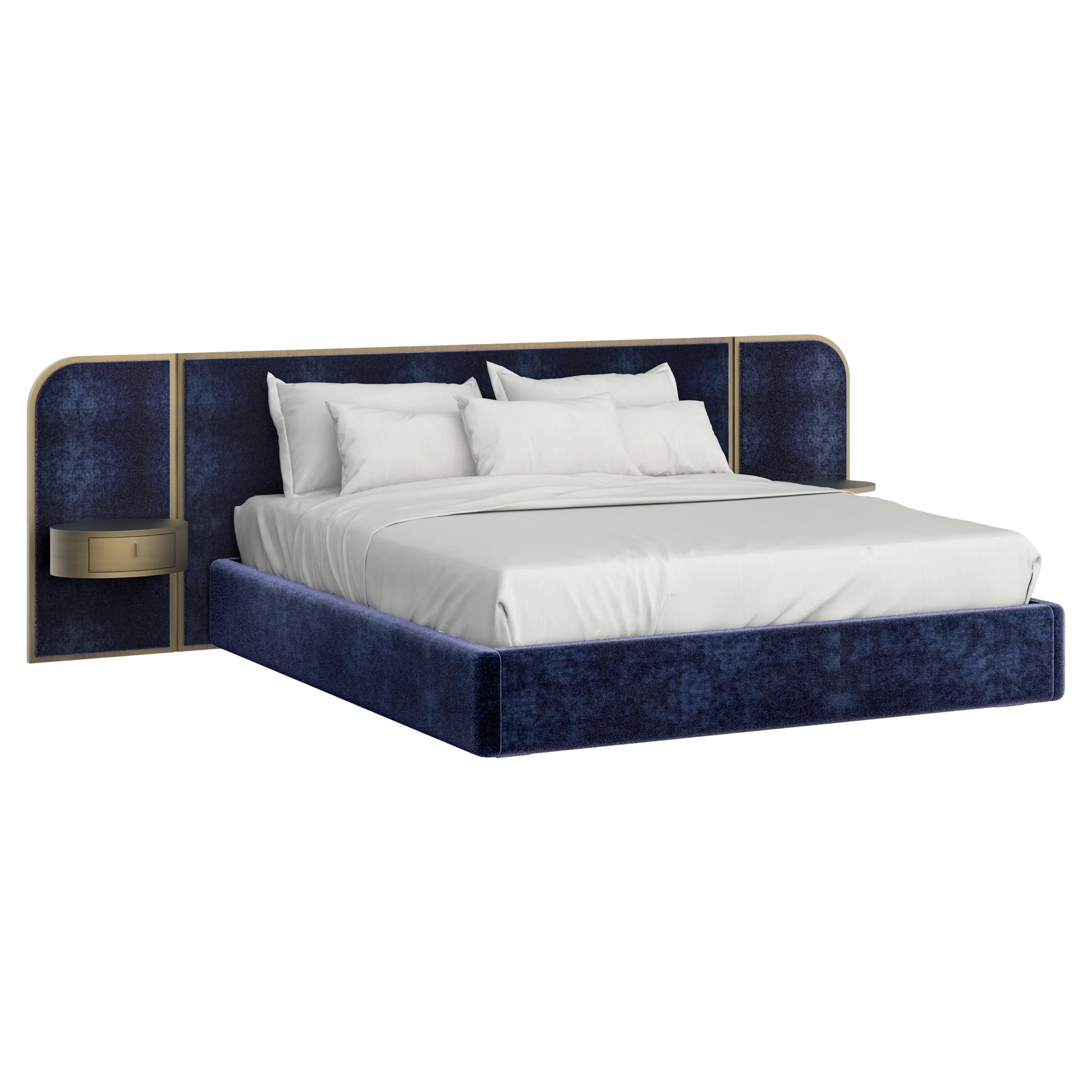 Cama moderna Toscana US Queen Size Azul DEDAR Terciopelo Hecho a Mano Portugal Greenapple