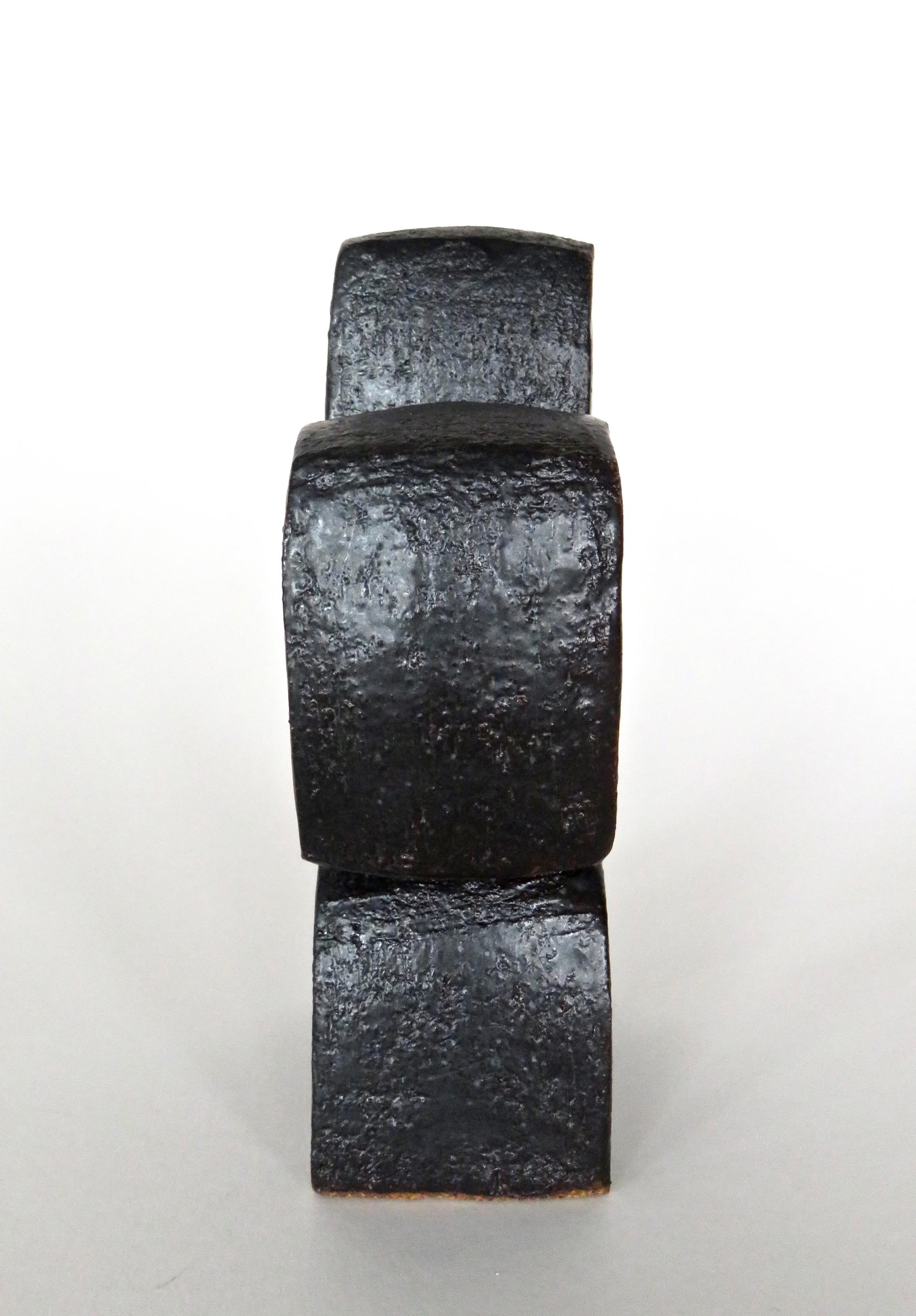 Organic Modern Modern TOTEM, Metallic Black Ceramic Sculpture with 2 Rings, 1 Knot  Handbuilt