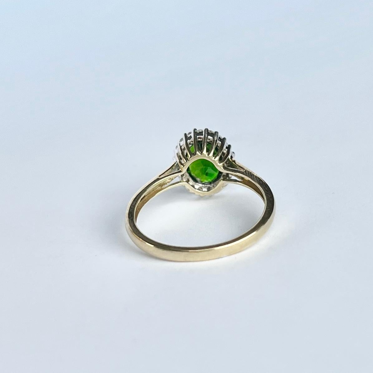 Modern Tourmaline and Diamond 9 Carat Gold Cluster Ring In Good Condition For Sale In Chipping Campden, GB