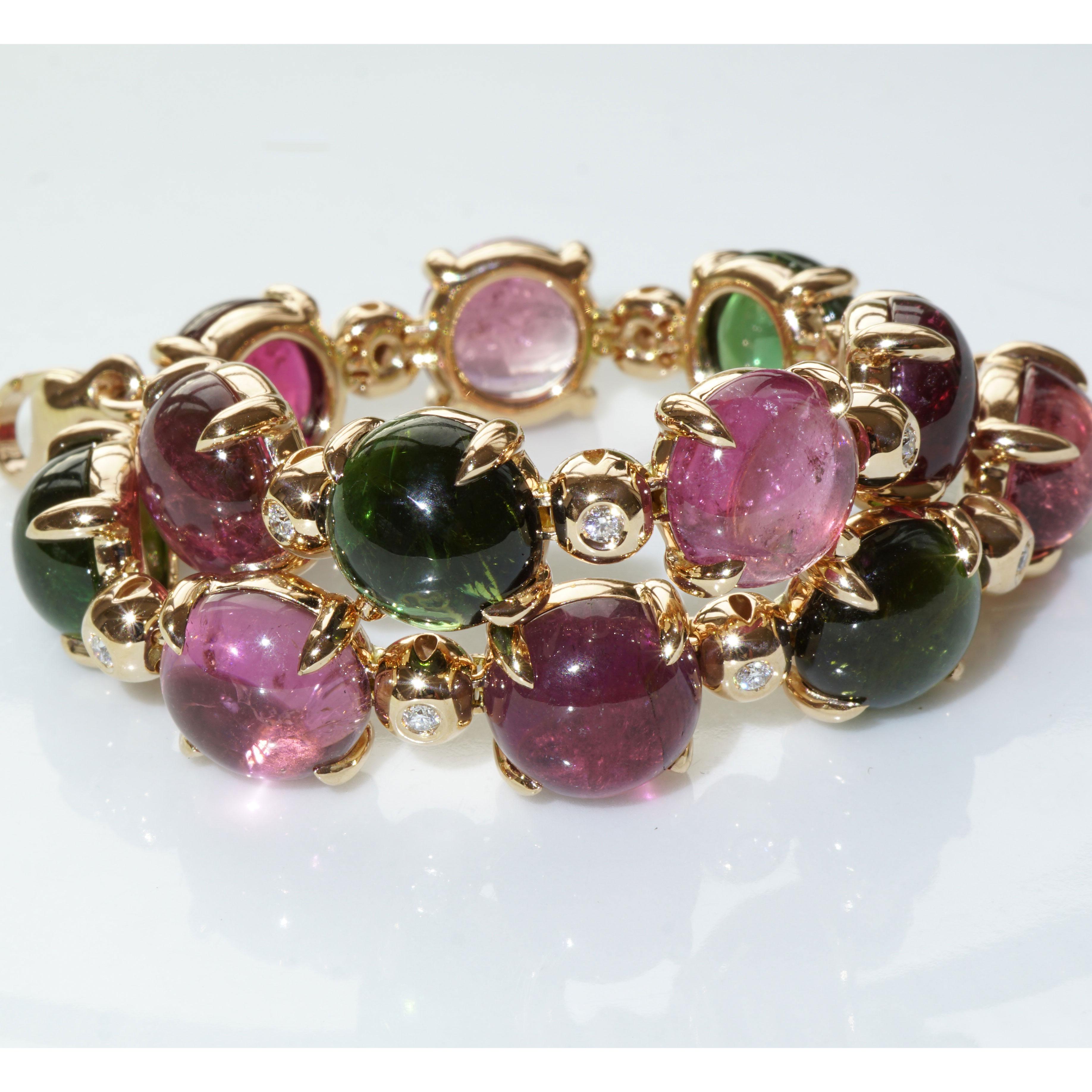 Modern Tourmaline Bracelet Multicolor 50 Ct Transparency and Luminosity TOP 18kt In New Condition For Sale In Viena, Viena
