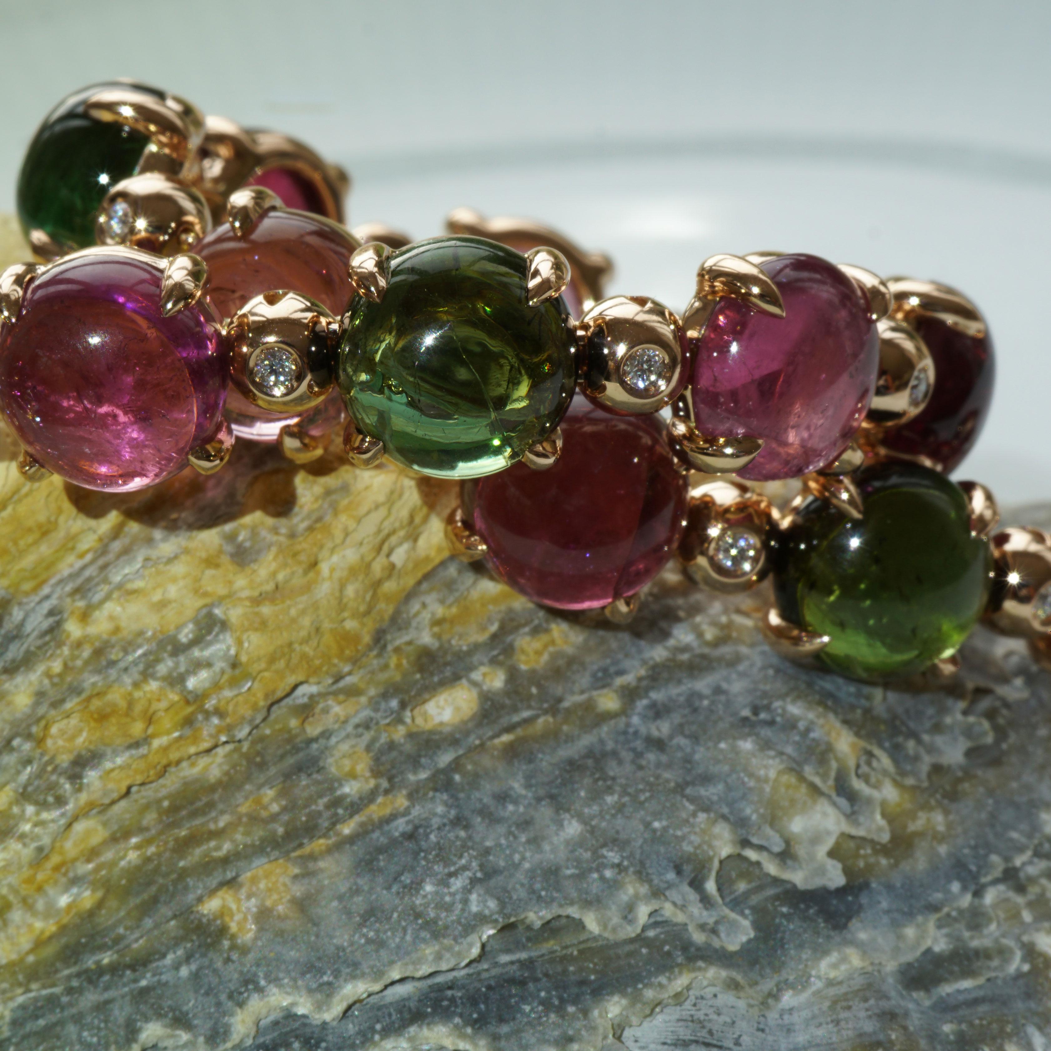 Modern Tourmaline Bracelet Multicolor 50 Ct Transparency and Luminosity TOP 18kt For Sale 1