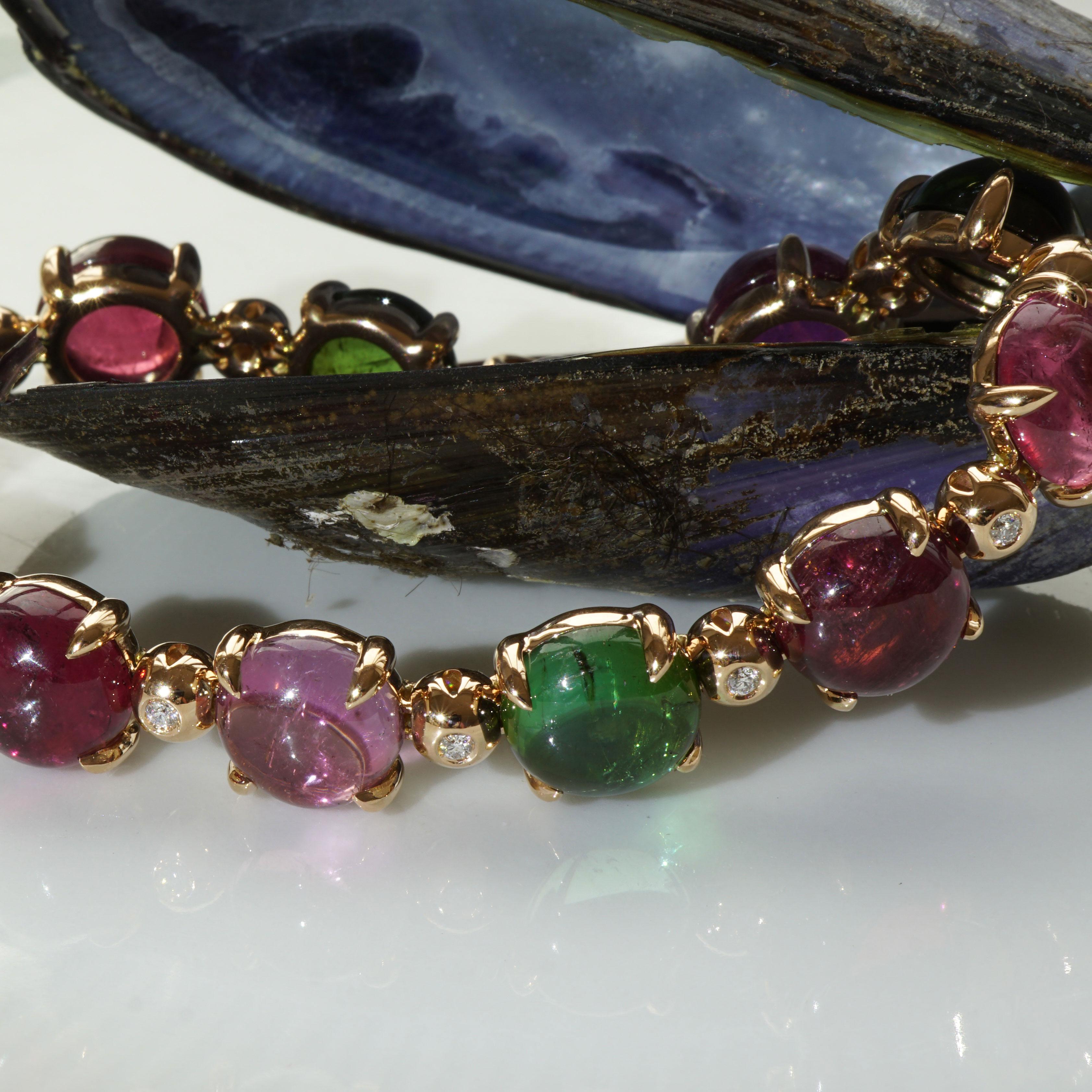 Modern Tourmaline Bracelet Multicolor 50 Ct Transparency and Luminosity TOP 18kt For Sale 4