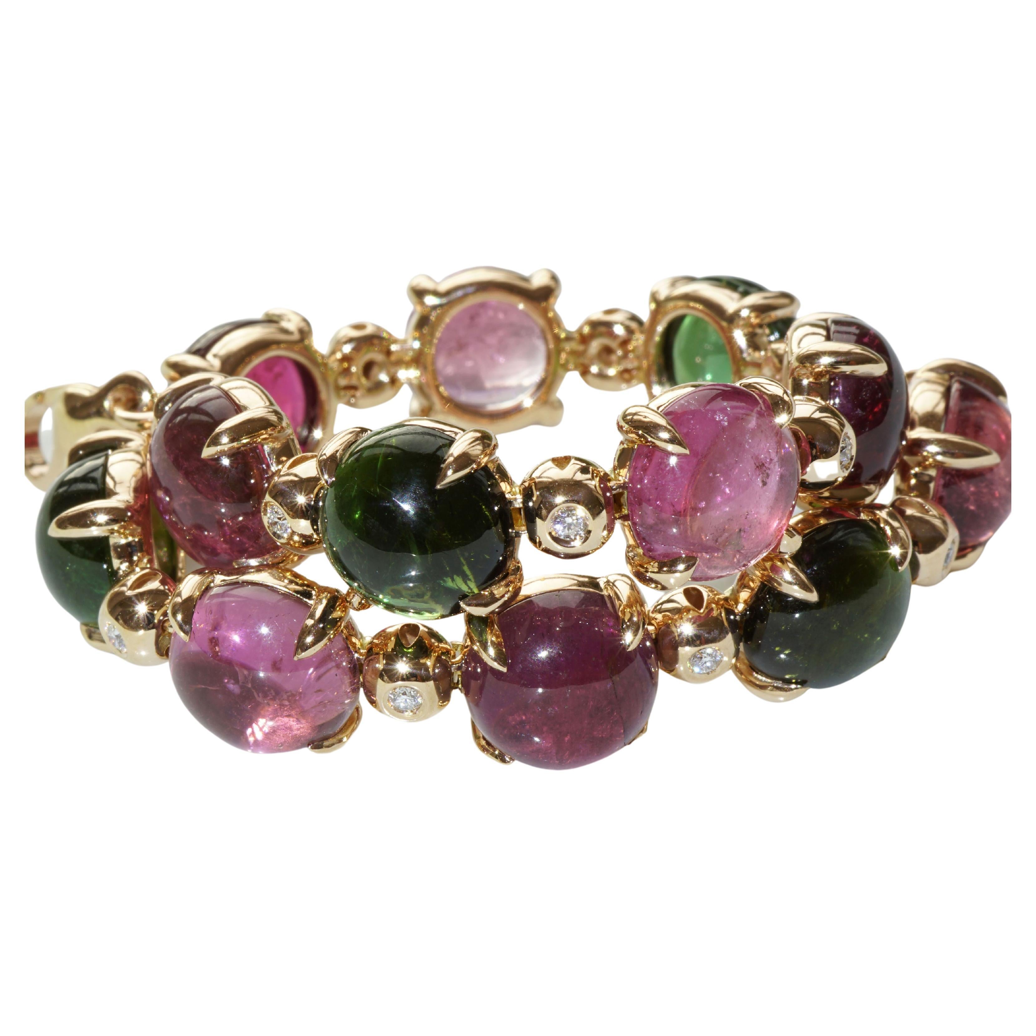 Modern Tourmaline Bracelet Multicolor 50 Ct Transparency and Luminosity TOP 18kt For Sale