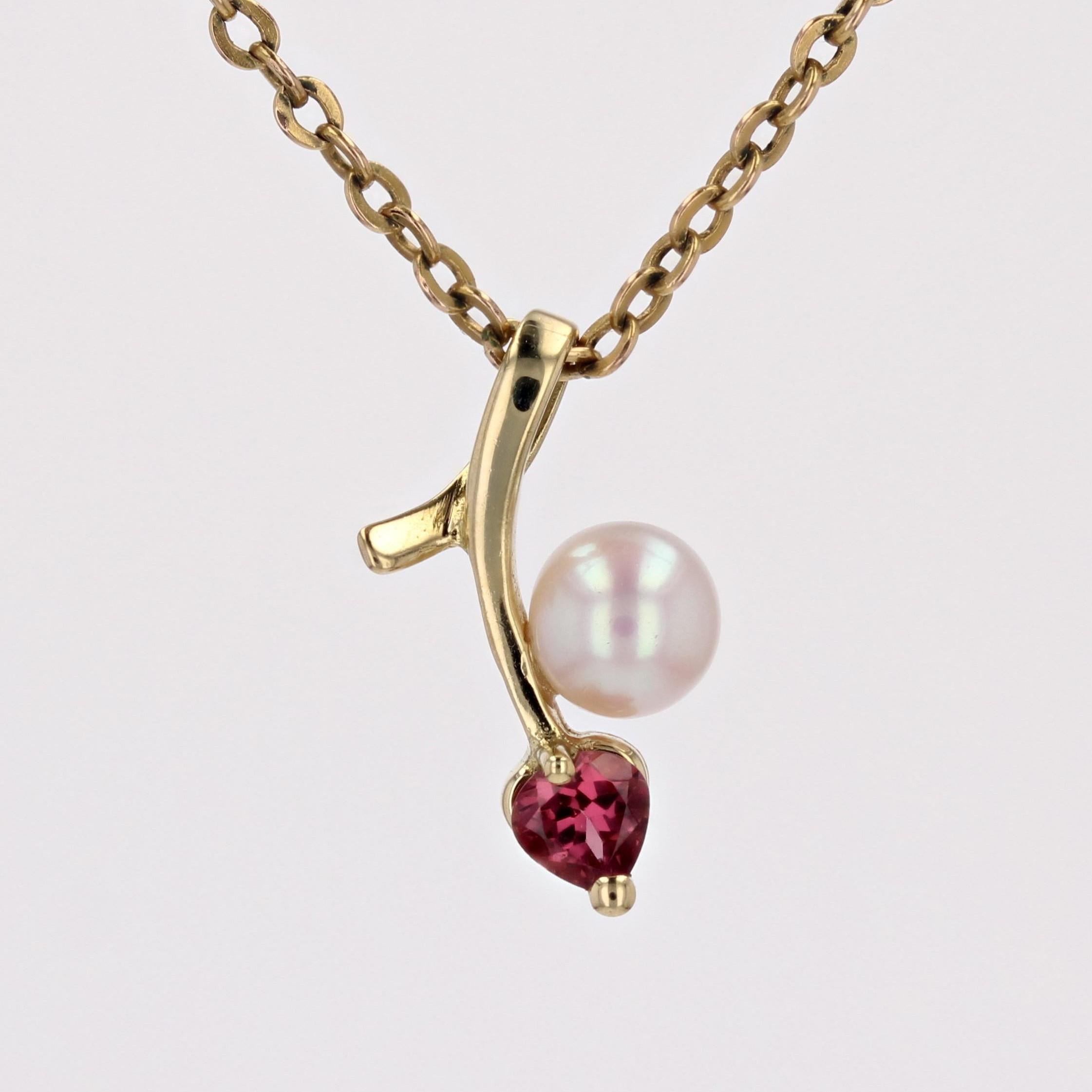 Modern Tourmaline Cultured Pearl 18 Karat Yellow Gold Pendant For Sale 3