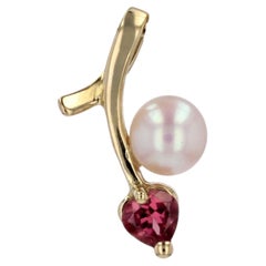Modern Tourmaline Cultured Pearl 18 Karat Yellow Gold Pendant