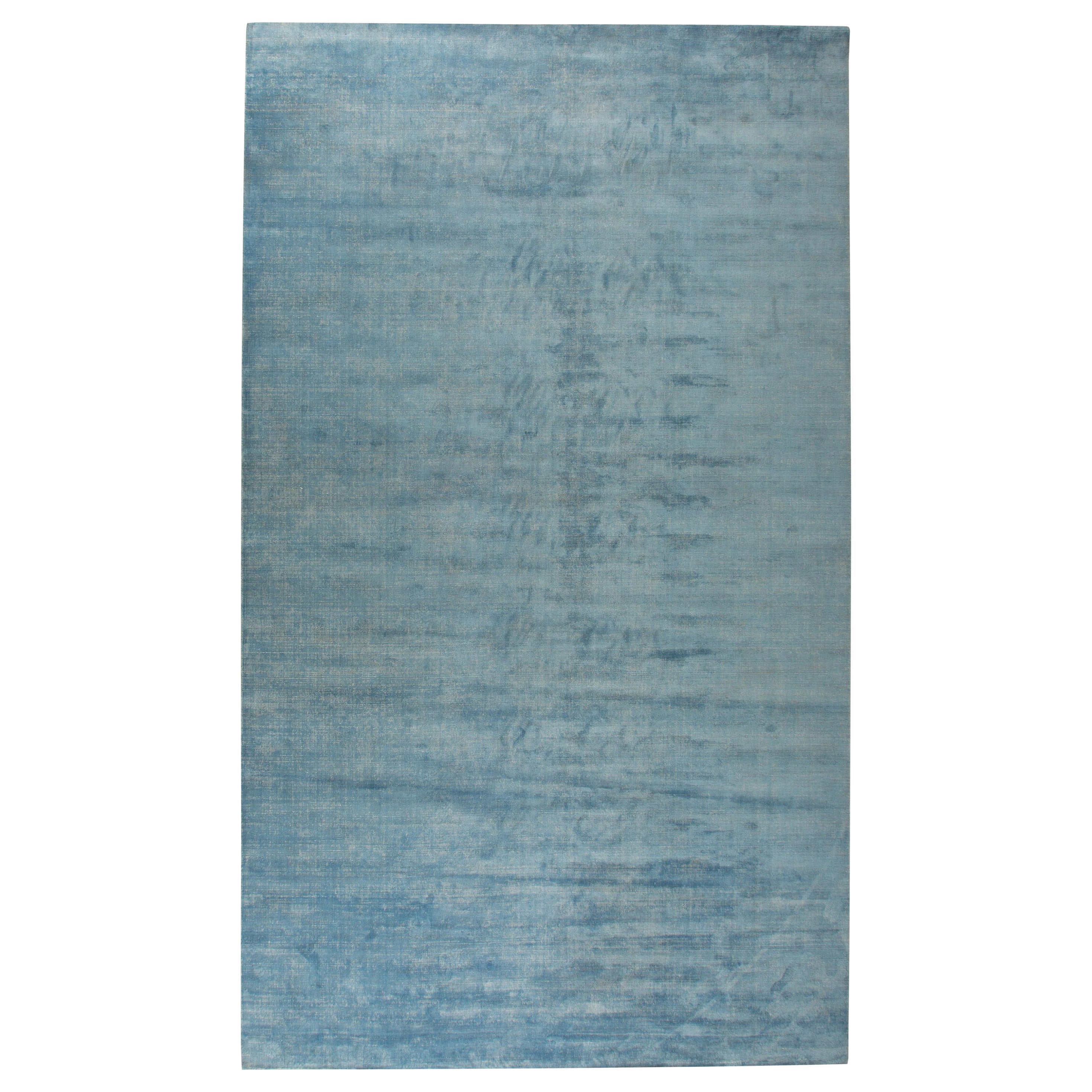 Modern Traditional Blue Handmade Linen, Silk Rug by Doris Leslie Blau