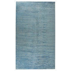 Modern Traditional Blue Handmade Linen, Silk Rug by Doris Leslie Blau