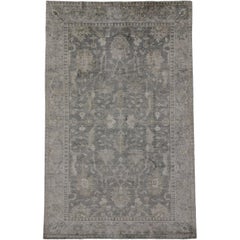New Transitional Gray Silk Area Rug with Oushak Design and Neoclassic Style