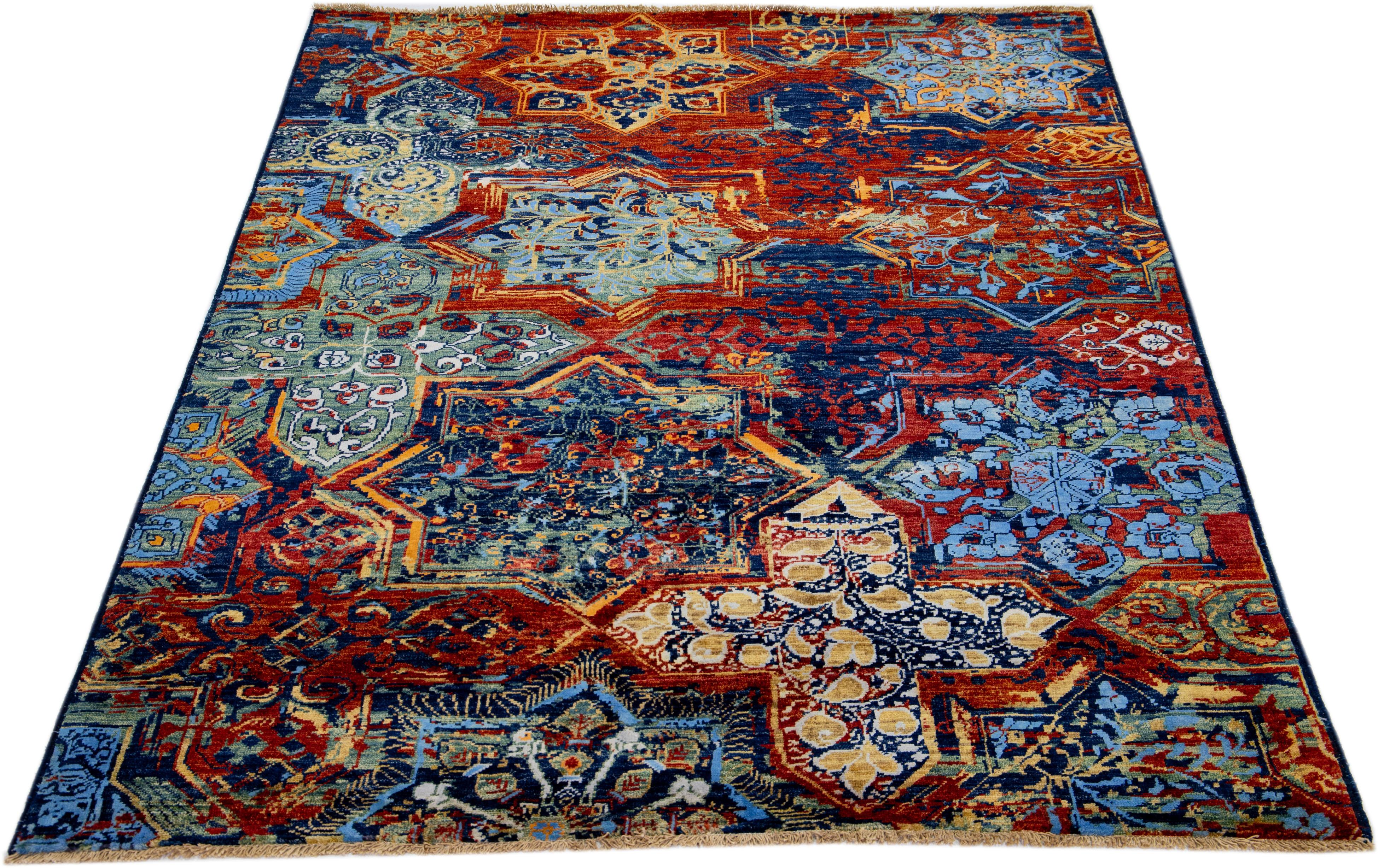 blue and orange modern rug