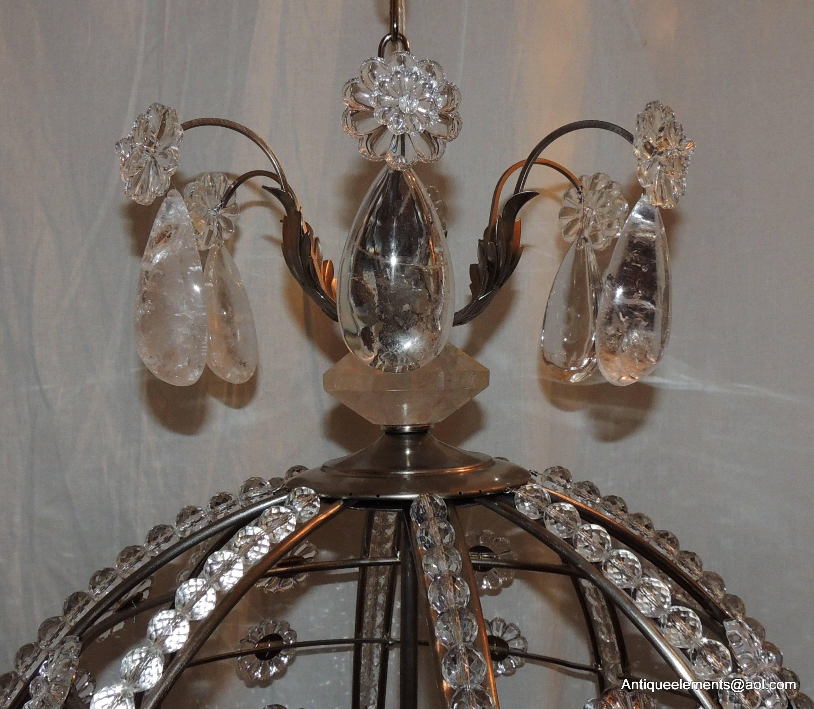 Italian Modern Transitional Brushed Nickel Sputnik Rock Crystal Ball Chandelier Fixture For Sale