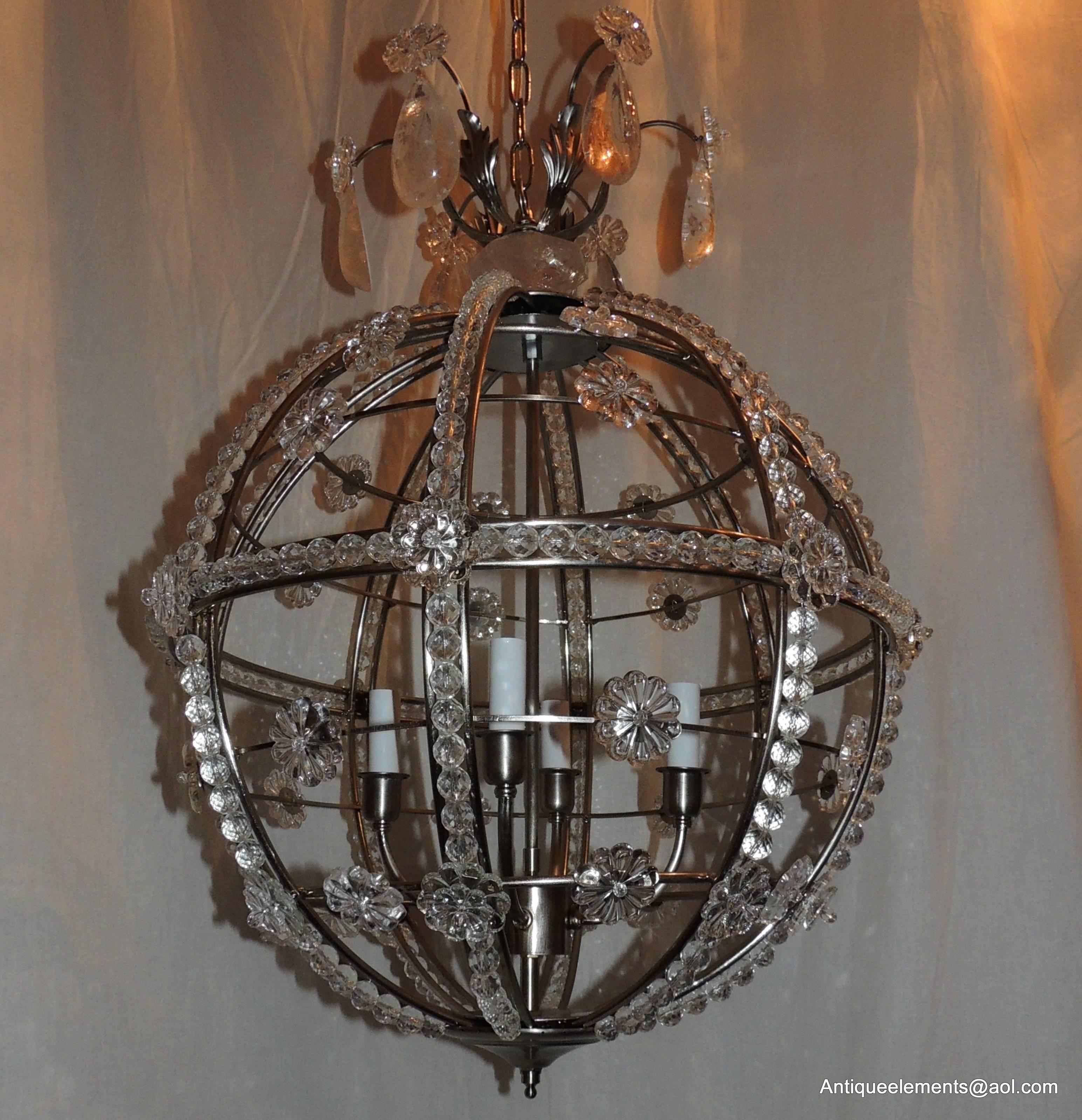 20th Century Modern Transitional Brushed Nickel Sputnik Rock Crystal Ball Chandelier Fixture For Sale