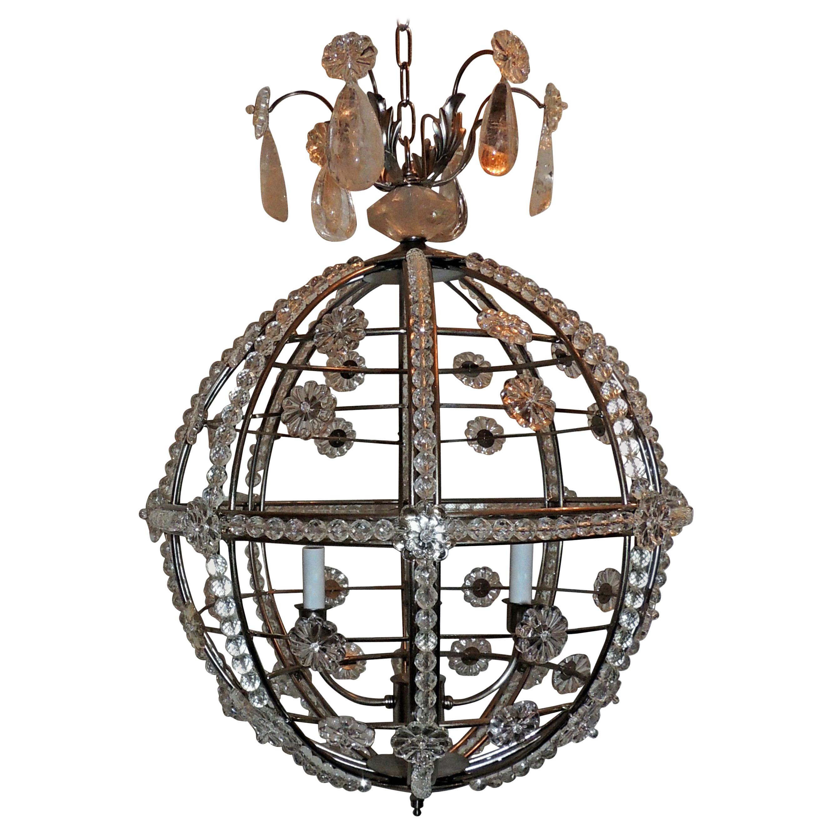 Modern Transitional Brushed Nickel Sputnik Rock Crystal Ball Chandelier Fixture For Sale