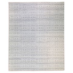 Moderner moderner handgefertigter, geometrischer Oversize-Wollteppich in Grau und Elfenbein in Übergröße
