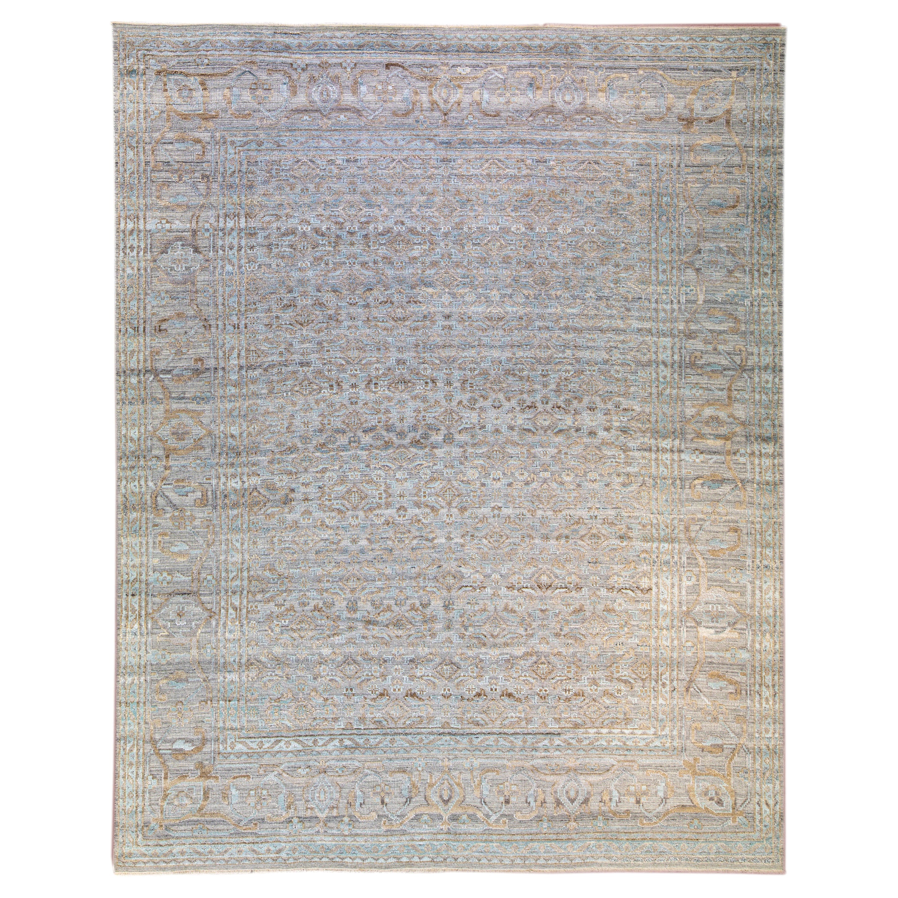 Moderner handgefertigter Oversize-Wollteppich in Beige in Übergröße, Moderne Übergangskunst