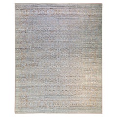 Tappeto di lana beige oversize, moderno e di transizione, realizzato a mano con disegni in quadricromia
