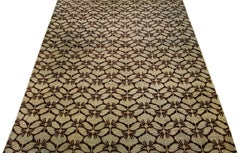Modern Transitional Handmade Brown Palmettes Pattern Oversize Tan Wool Rug