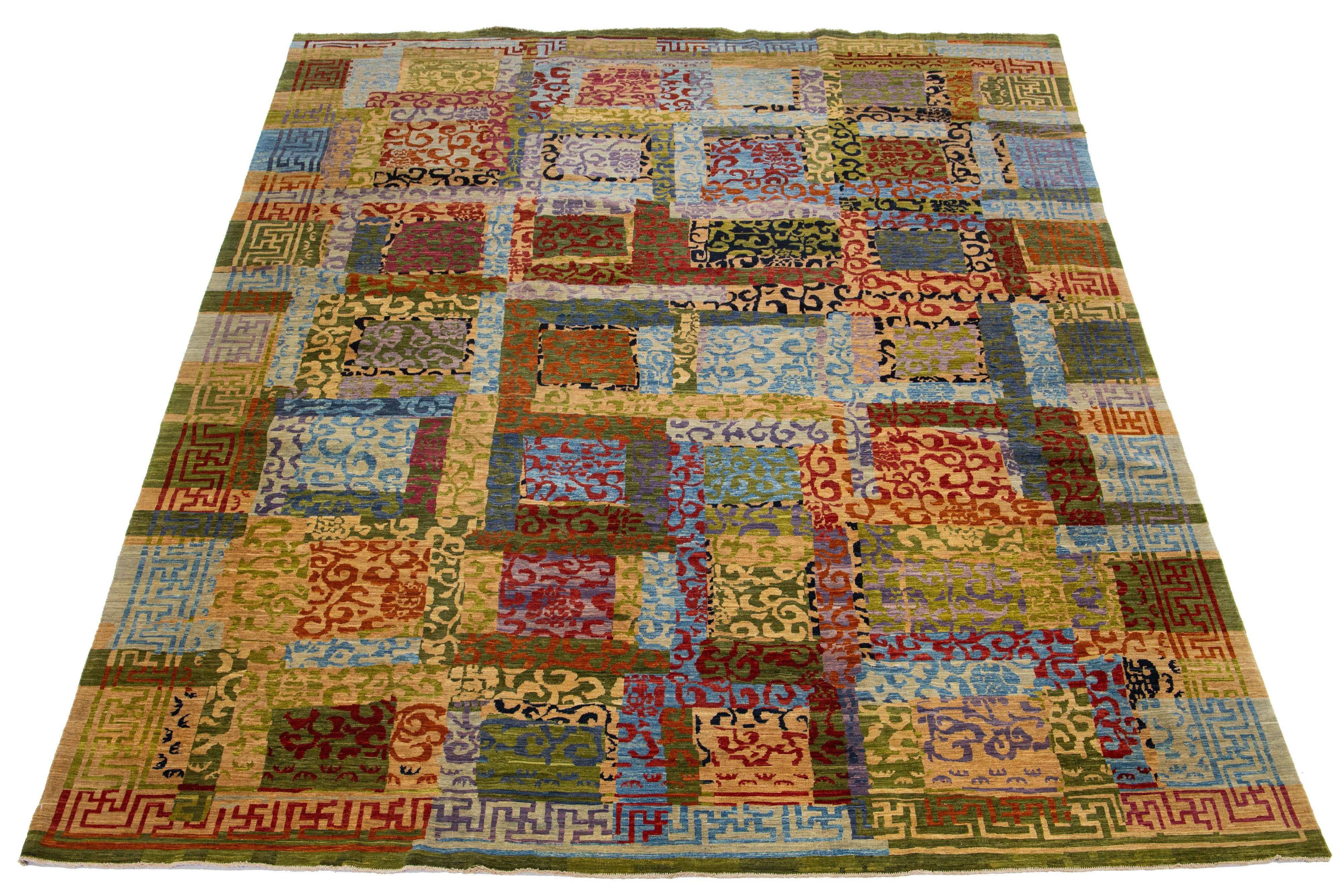 This wool rug, designed in a contemporary style, features a captivating geometric design in a mesmerizing multicolor shade. Its allure is further enhanced by the exquisitely patterned multicolor accents.

This rug measures 9' x 12'.
