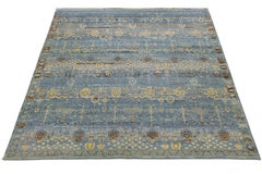 Modern Transitional Khotan Style Blue Wool Area Rug 12x15