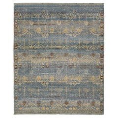 Modern Transitional Khotan Style Blue Wool Area Rug 12x15