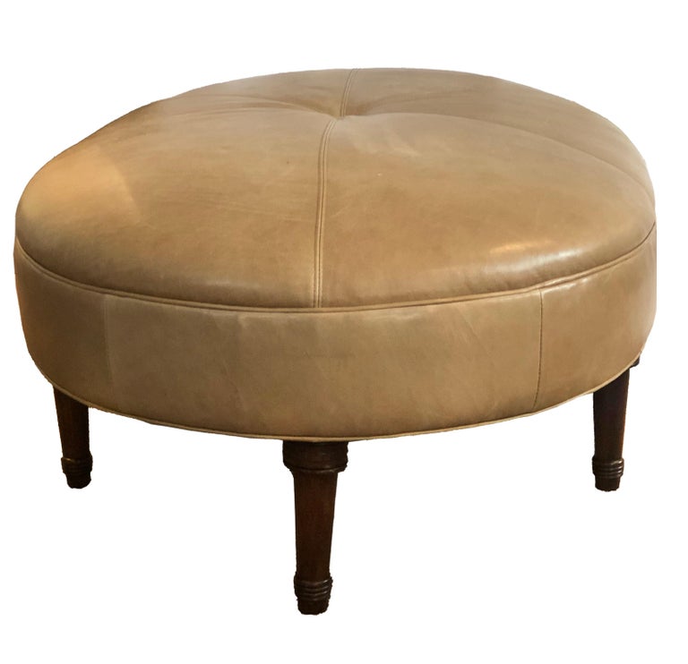 Modern Transitional Leather Oval Ottoman Coffee Table with Wooden