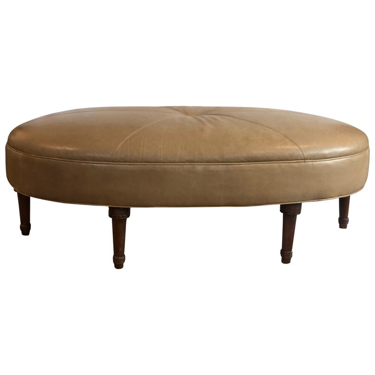 Modern Transitional Leather Oval, Leather Oval Ottoman