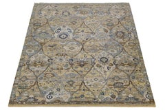 Modern Transitional Oushak-Inspired Wool Area Rug with All-over Trellis Pattern