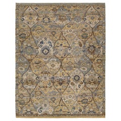 Modern Transitional Oushak-Inspired Wool Area Rug with All-over Trellis Pattern
