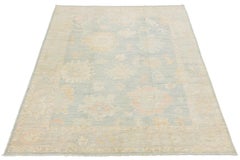 Modern Transitional Oushak Style Pale Blue & Sage Wool Area Rug 10x13