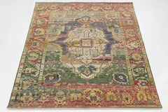 Modern Transitional Serapi Style Area Rug – Forest Green & Ochre Earth Tones