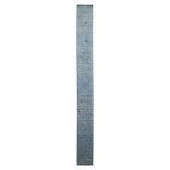 Tappeto da corridoio in lana in stile moderno-transizionale, nei toni del blu ardesia e del grigio tenue, 3x24