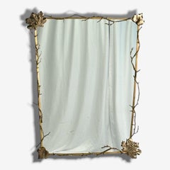 Modern Trapezoidal Bronze Wall Mirror, Branch and Leaf Motif, France, 21st C.