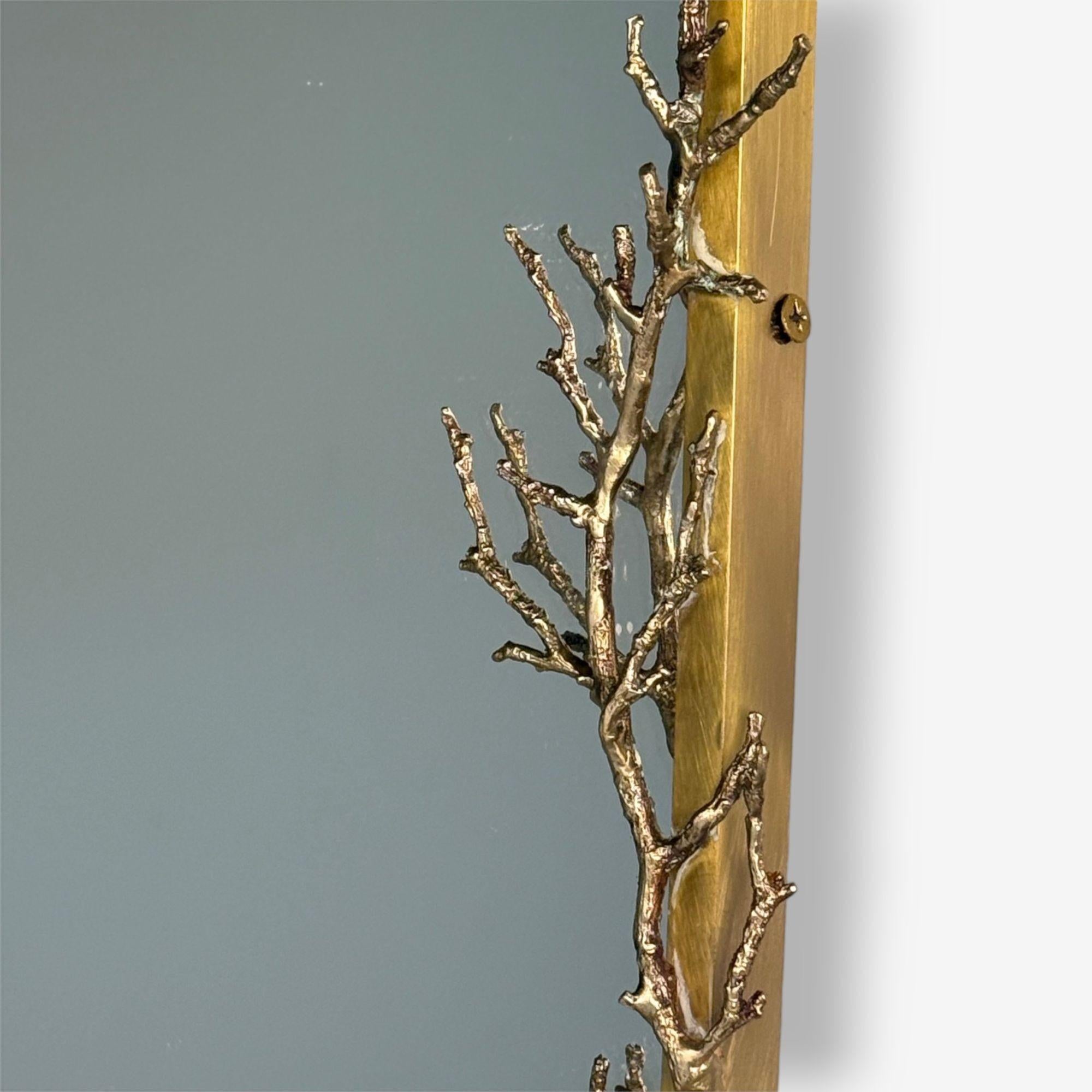 Modern Trapezoidal Bronze Wall Mirrors, Branch and Leaf Motif, France, 21st C. For Sale 4