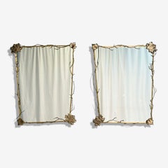 Modern Trapezoidal Bronze Wall Mirrors, Branch and Leaf Motif, France, 21st C.