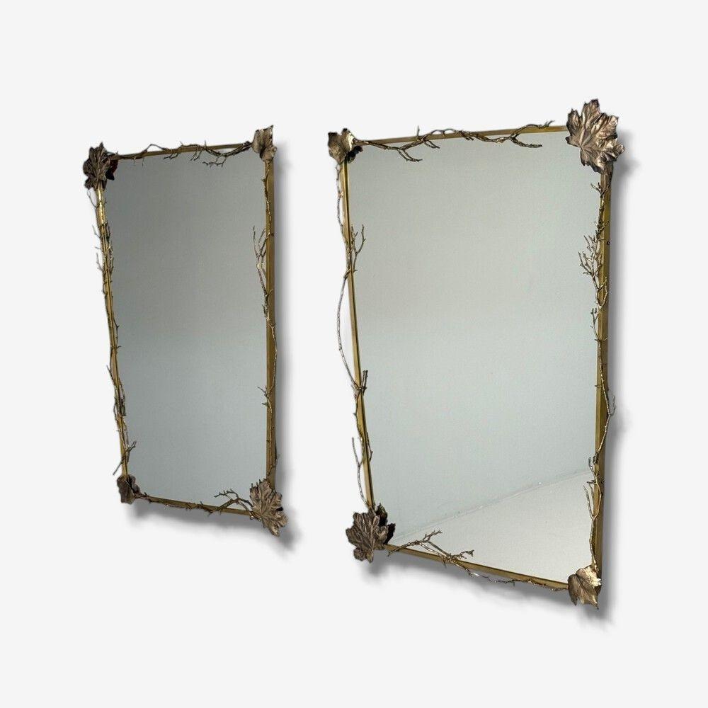 French Modern Trapezoidal Bronze Wall Mirrors, Branch and Leaf Motif, France, 21st C. For Sale