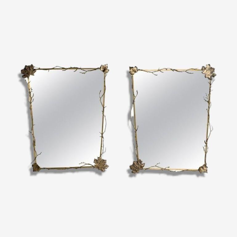 Modern Trapezoidal Bronze Wall Mirrors, Branch and Leaf Motif, France, 21st C. In New Condition For Sale In Manhasset, NY